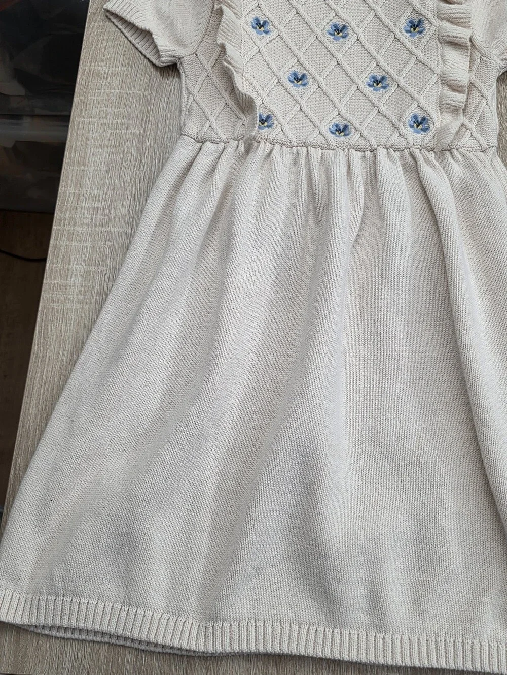 Gymboree Girls Country Charm Cream & Blue Floral Knit Sweater Dress Size 12 NEW